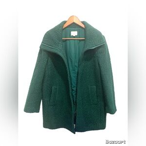 LOFT Women’s Green Bouclé Coat Size Zip Front Winter Jacket Size Large